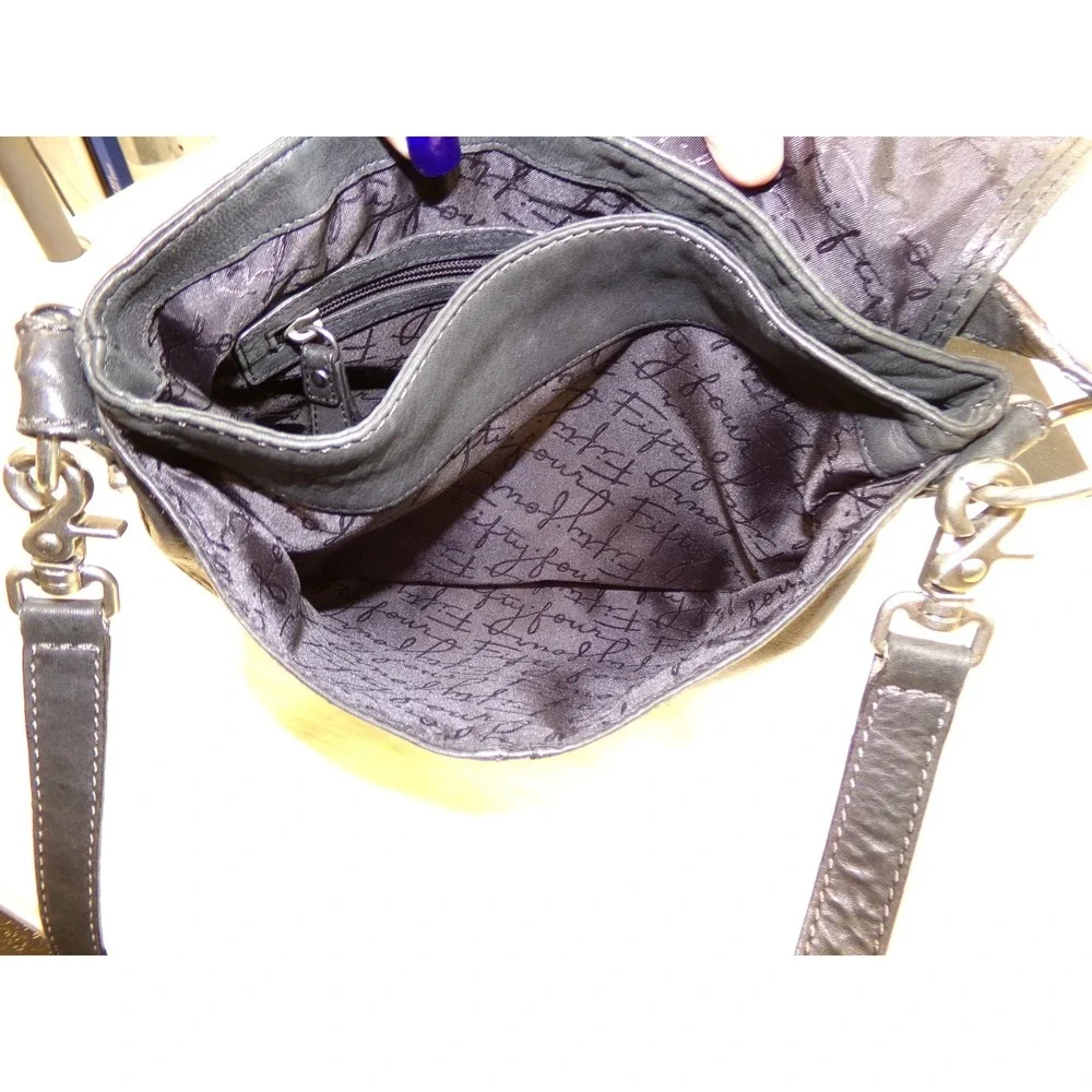 Fossil Fifty Four Leather Purse Dark Gray Shouder Bag Crossbody Strap 12.5